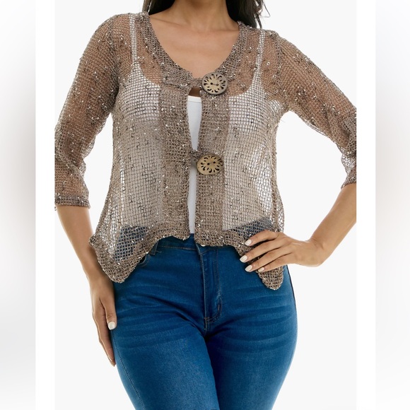 Nina Leonard Sweaters - NINA LEONARD Open Knit Bolero Cardigan - Size 2X
